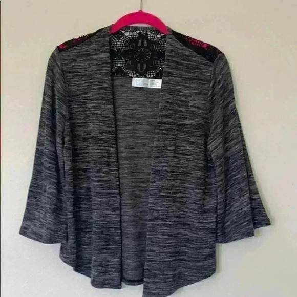 Time and Tru Grey Open Cardigan Black Lace Small - Picture 2 of 5
